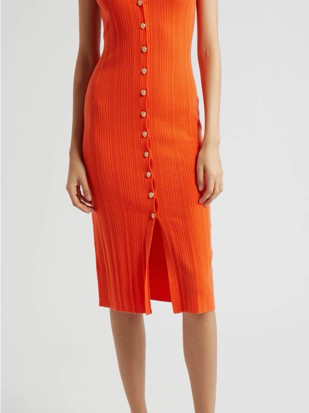 L’agence Sleeveless Button-Front Orange Midi dress